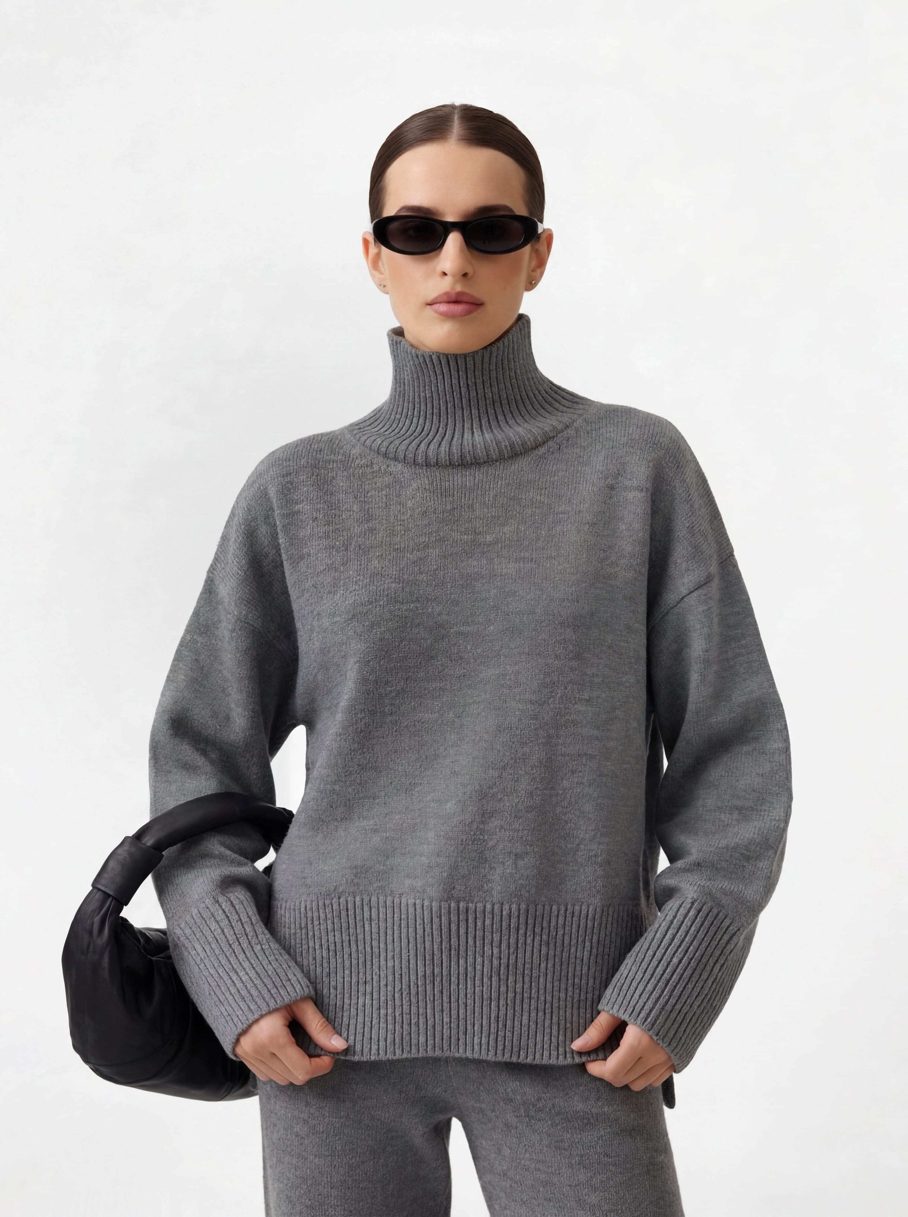 Вʼязаний светр з коміром MERIN TAUPE