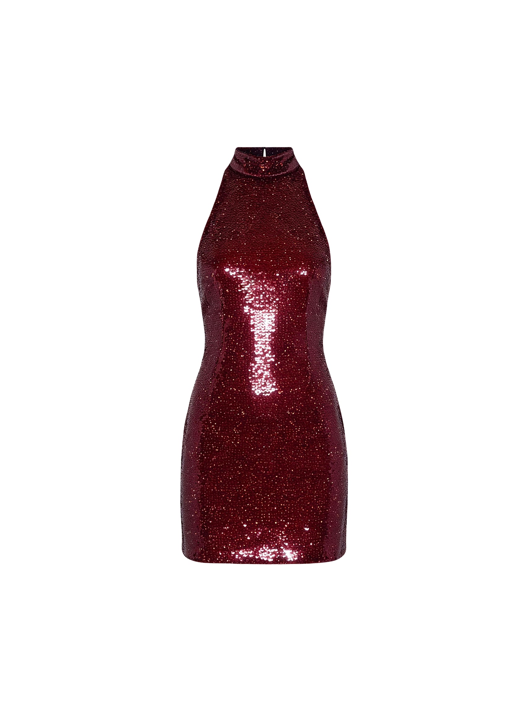 Сукня з паєтками Sequin кольору бургунді на білому фоні спереду