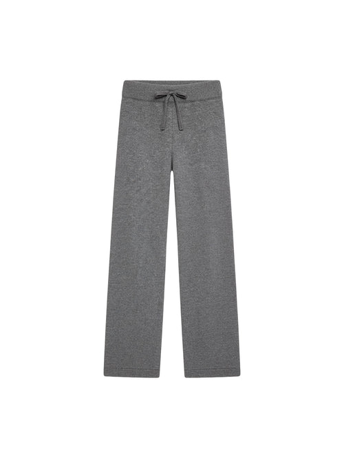 Сірі вʼязані штани Merin із 100% мериносу на білому фоні 